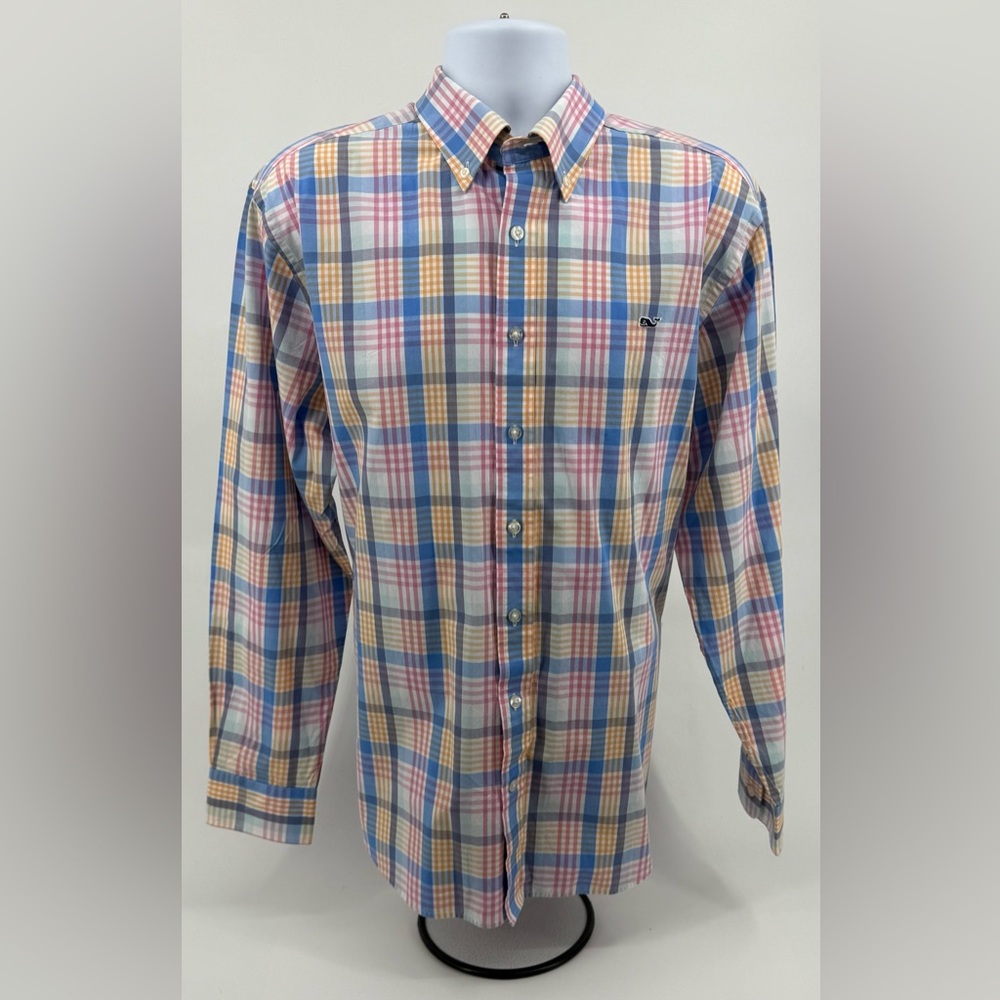 Vineyard Vines Slim Fit Whale Shirt Pastel Plaid Long‎ Sleeve Button Up Men’s XL